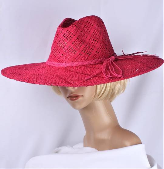 HEAD START  crocheted straw fedora w wide brim and band h pink Style:HS/5013